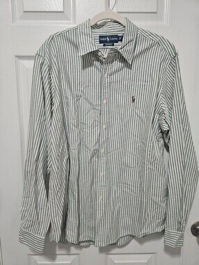 Ralph Lauren Green White Striped Button Up XL